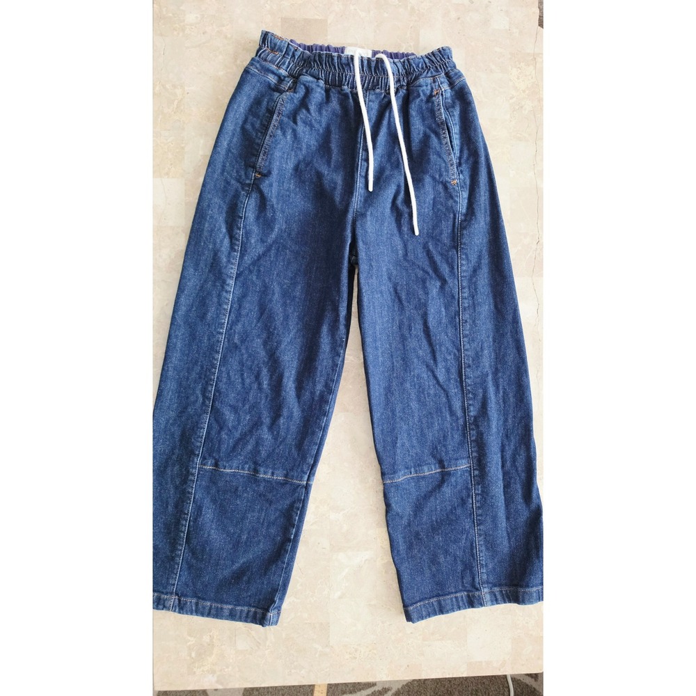Pilcro Anthropologie Wide Leg Drawstring Utility Denim Jeans Dark Wash Small - Picture 2 of 12